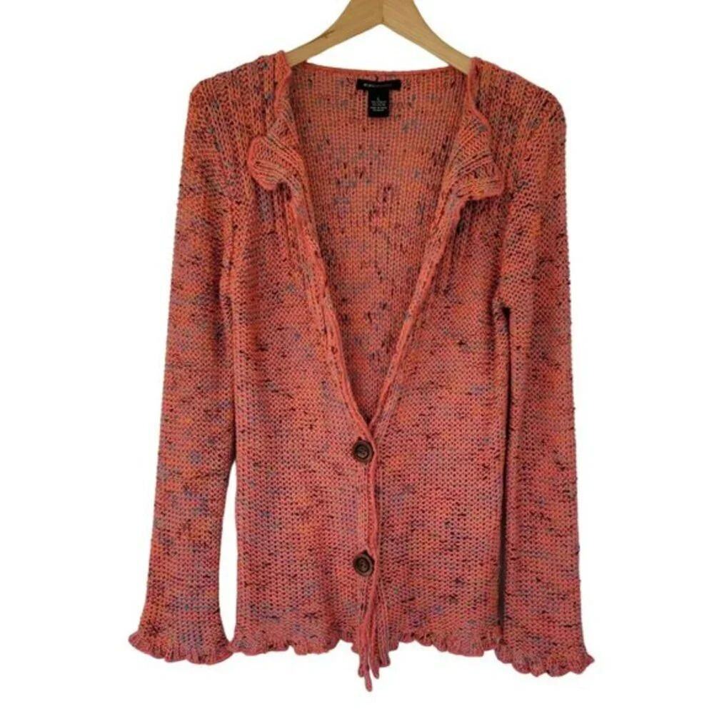 BCBGMaxAzria Chunky Knit Button Front Cardigan Peach Multicolor Women Size L